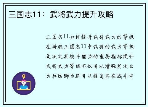 三国志11：武将武力提升攻略